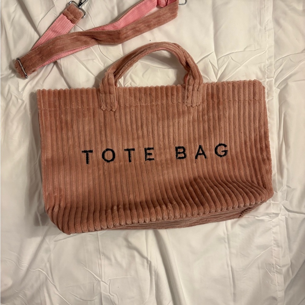 Pink Fleece Corduroy Tote Bag NWT